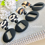 monotone cow pattern & leopard ✴︎ black round hoopイヤリング/ピアス