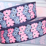 【8041】2m350円 38mm幅 グログランリボン フラワー 花柄 グレー ピンク
