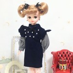 袖フリルワンピース　コーデュロイネイビー＊22cmドール