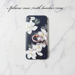 【iphone8Plus/7Plus】バンカーリング付き♥エレガントフラワー 花柄 ブラック ソフトケース