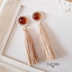 新色☆クラシカルなべっ甲×ビーズ刺繍タッセルピアス