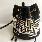 大サイズコットンニットバケツ巾着ショルダー ブラック