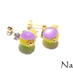 二色飴玉のピアス　紫×黄緑