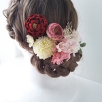 卒業式・成人式　つまみ細工と小花の髪飾り