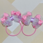 オーガンジー  キラキラ ビーズ ハート リボン ヘアゴム