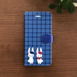 ※送料無料※　うさぎ手帳型iPhone,Androidケース（青）