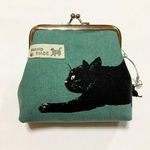 ガマ口財布 　＊黒ネコ - ブルーグリーン＊ 