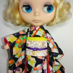 ブライス 着物 リカちゃん 着物 振袖 黒 扇