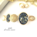 かすみ草のアンティーク調バレッタ(Navy) レジン