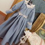 ドール背丈６０～６３ｃｍ用　ブルーグレーワンピ