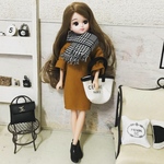 リカちゃん服♡キャメル色コクーンミニワンピ＆グレンチェック柄マフラー♡リアルクローズ  
