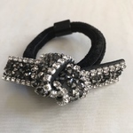 キラキラ   Vカット ラインストーン リボンヘアゴム   ブラックダイヤモンド
