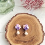 4つのお花のしずくピアス-パープル-