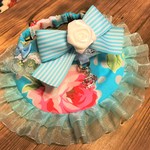 犬・猫の首輪　約28～32　cocoちゃんバンダナチョーカー　薔薇・ドット・ブルー