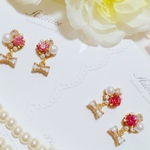 ❤︎No.10❤︎ビジュー×白リボン ピアス/イヤリング