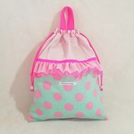 オーダー品　ダブルフリルのナップサッ･green（受注制作）