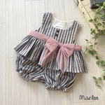 ブリティッシュストライプ柄のセットアップ◆ペプラムトップス&かぼちゃパンツ◆size80
