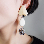 【数量限定】ヴィンテージ アクリルベージュマーブル×ウッドビーズイヤリング・ピアス