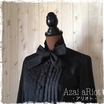 タックが綺麗なボーカラーブラウス（長袖）黒【S/M/L/LL/3L/5L】