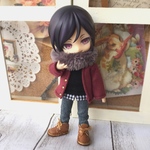 オビツ11サイズお洋服＊スヌード×カーディガン×重ね着風タンクトップ×デニム4点セット