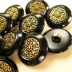 ■再販ラスト■8個入■ ヴィンテージボタン　(20mm)  花飾り柄　黒 　[1554-20] 