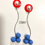 オレンジ×パール×ブルーボールピアス