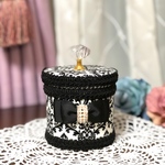 黒ダマスクの綿棒ケース リボン ビジュー　ラベルピエス  黒ダマスクシリーズ