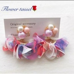 再販‼️冬春おすすめ💕フラワーシフォンタッセル＆ピンクパールピアス