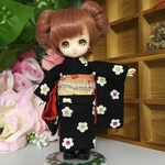 お着物/黒地に花柄
