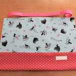【New・受注後製作】くろねことピアノ柄の座布団式防災頭巾カバー　水色