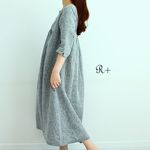 大人の日常着100％リネン　霜降りグレーのふんわりワンピース