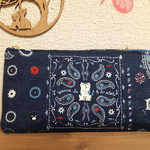 長財布♡　薄型　青色 のペイズリー&猫柄🐾