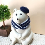 【再販】しろくま貯金箱 ボーダースヌードとベレー帽【紺】