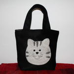 一点物【羊毛グレーの虎猫ちゃんのカシミヤ入りウールのたっぷりバック】トート