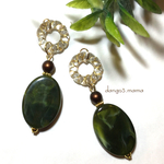 300円☆大ぶりオーバル(ビリジアン)☆クリアリングのピアス/イヤリング