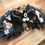 犬・猫の首輪　28～32　cocoちゃんタックリボンチョーカー　編みぐるみ苺付き・苺・ゴスロリ風・黒