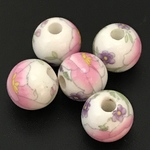 【528】花柄の磁器ビーズストランド★ホットピンク 10mm/5個