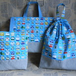 nobuto様専用　オーダー品　キルティング通園バッグ３点セット＜でんしゃ＞