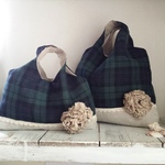 ハンドメイドナチュラルバッグ　nakaytosiodekake＊check＆linen
