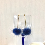 SALE☆ブルーファー:*:*ネイビーカラーのロングピアス