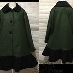 新春特別価格♪1点物*ウールのコート★ダークグリーン×黒/L～LL位(即納品)