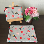 ★お買い得2点セット★ キスマーク柄 大小フラットポーチ No.2