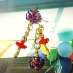Magnifique バレリーナとフラワーブーケのアシンメトリーピアス／イヤリング