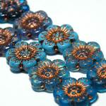 10個 チェコビーズ フラワー＜14mm/アクアブルーセット＞