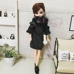 リカちゃん服❤︎ベロア風ブラウンコクーンワンピ＆チェック柄マフラー❤︎リアルクローズ  