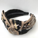LINTON TWEED♡上品にサイドリボン♡ブラック×ベージュ♡カチューシャ♡幅広