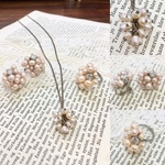 新春アクセサリー福袋❤️ゴージャスな淡水パールのネックレス、リング、イヤリング3点セット（ピンク）