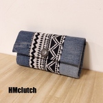 [オーダー受付中]ブラックオルテガ柄×リメイクデニム長財布 HMclutch