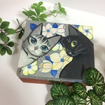 手描き●黒猫とキジトラの木箱●小物入れ●手書き●猫●絵●原画●絵画●イラスト●アート