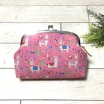 受注製作【再販】ラマと小鳥のがまぐちコスメポーチ pink